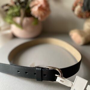 A NEW DAY BLACK LEATHER BELT SILVER HARDWARE